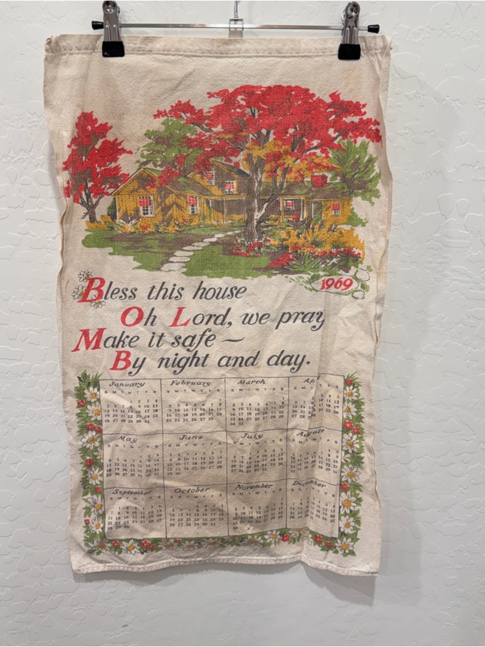 Vintage 1969 Tea Towel Calendar Bless This House Grandmacore Midcentury Modern